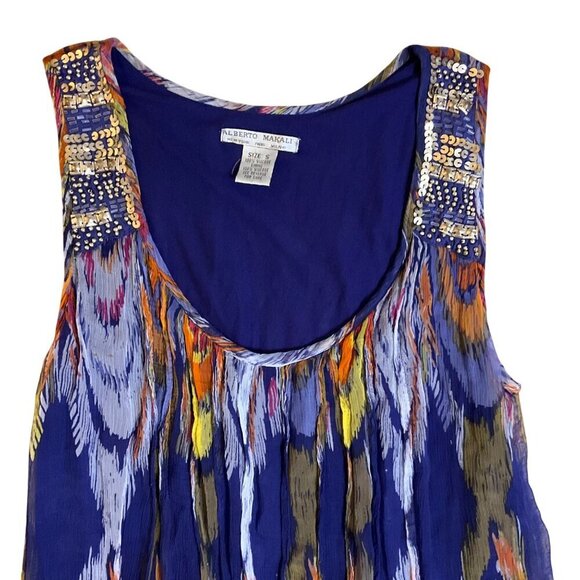 Alberto Makali Multicolor Sleeveless Tent Dress Sequin Small Flowy Summer - Picture 7 of 9